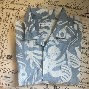 Sonoma Blue & White Tropical Print Short-Sleeve Button-Up Shirt